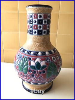 Vase céramique émaillé enameled art déco AMPHORA Tchécoslovaquie Czech 28,5 cm