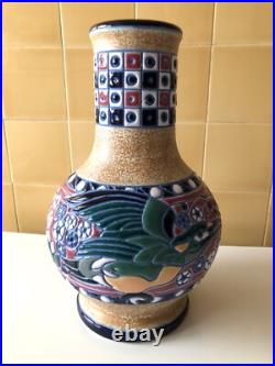 Vase céramique émaillé enameled art déco AMPHORA Tchécoslovaquie Czech 28,5 cm
