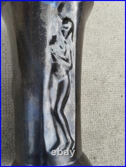 Vase céramique noire art deco nymphe decor relief menelika