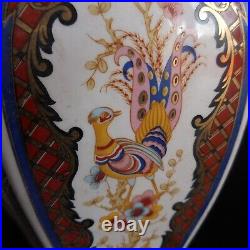 Vase céramique porcelaine paon blanc multicolore vintage art nouveau déco N7404