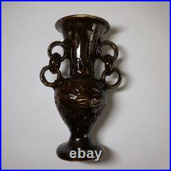 Vase céramique terre cuite barbotine fait main art nouveau déco France N5088