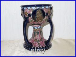 Vase en Céramique Récipient, Trois Coupe à Poignée Art Déco Motif Avec Hommes