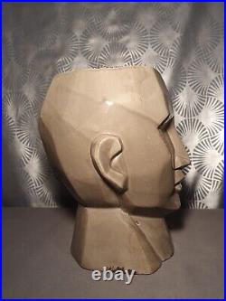 Vase en céramique émaillé tête buste homme cubique art deco sculpture