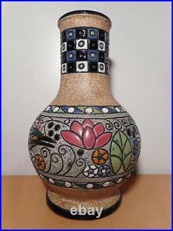 Vase faience émaillée ceramique tchèque art déco Amphora tchécoslovaquie