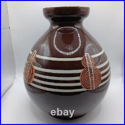 Vase italien vintage Art déco en céramique brune et blanche, 1940