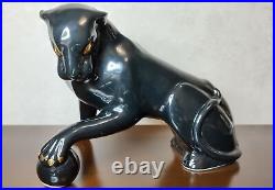 Vintage Black Panther Sculpture Statue Figurine céramique Art Déco URSS