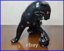 Vintage Black Panther Sculpture Statue Figurine céramique Art Déco URSS