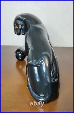 Vintage Black Panther Sculpture Statue Figurine céramique Art Déco URSS