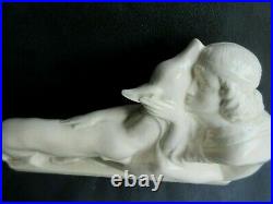 YO1- Sculpture céramique craquelée Art Déco Femme et une biche signé FONTINELLE