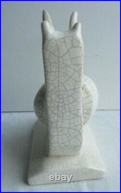 YO1- Sculpture céramique craquelée Art Déco Serre-livre l'Escargot signé ROBJ