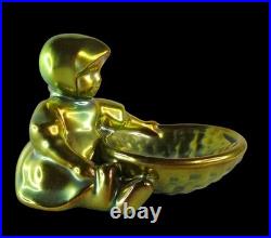 Zsolnay Pecs Ceramique Iridescente Enfant Tenant Un Panier Art Deco 1920 Hungary Zsolnay Pecs Ceramique Iridescente Enfant Tenant Un Panier Art Deco 1920 Hungary