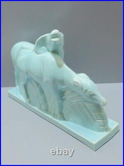 -ancien Sujet Lemanceau Saint Clement Ceramique Art Deco Couple Antilopes 1930 D