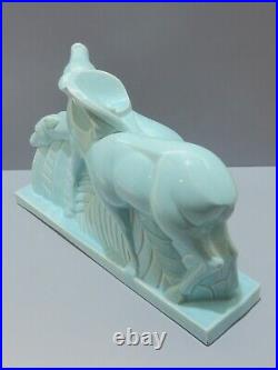 -ancien Sujet Lemanceau Saint Clement Ceramique Art Deco Couple Antilopes 1930 D